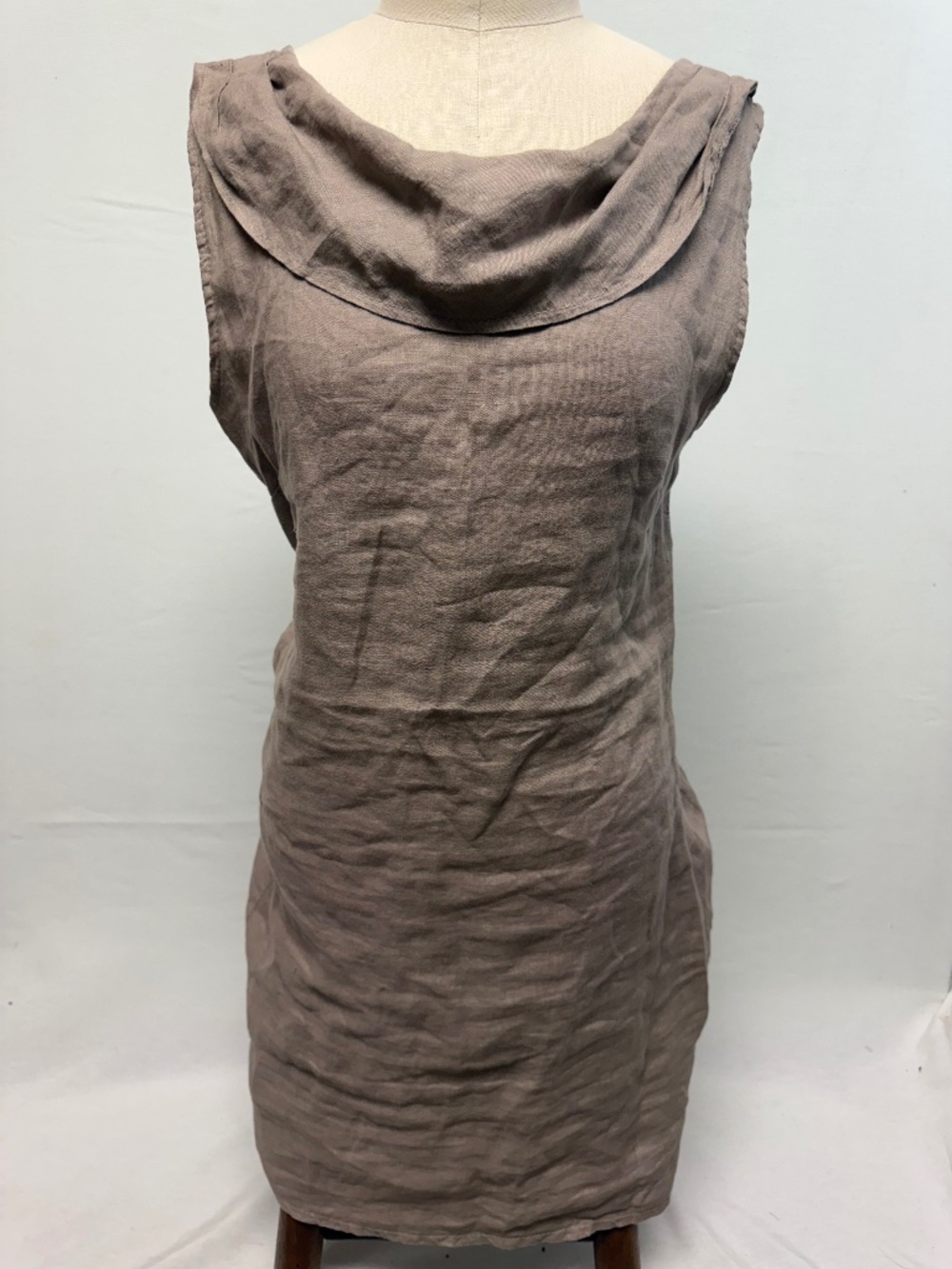 Blu Orchid Made in Italy 100% Linen Brown Dress with draped neck size S